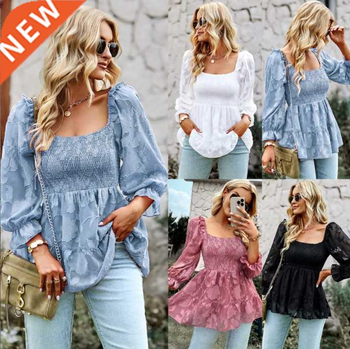 French square collar blouse Autumn versatile woman new 2022