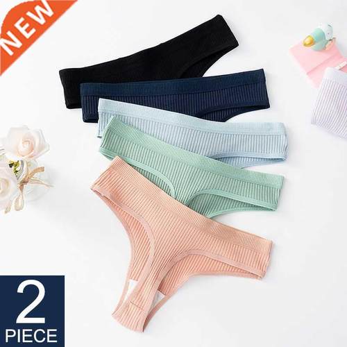 2Pcs Female Sexy Thong Womens Cotton Panties Low Waist Thong