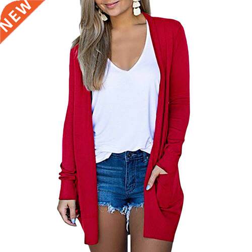 Solid Women Cardigans Long Sleeve Loose Mid Length Knittwear