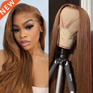 Ginger Human Hair Wigs Bone Straight Lace Front Wig Brown Co