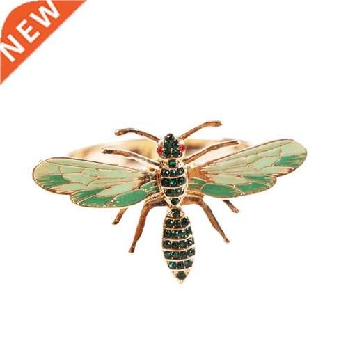 MLGB 12Pcs Dragonfly Napkin Buckle Napkin Ring Alloy Green I