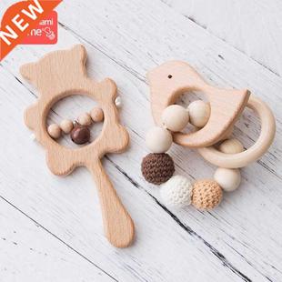 1Set Baby Toys Music Rattle Wood Crochet Bead Bracelet Woode