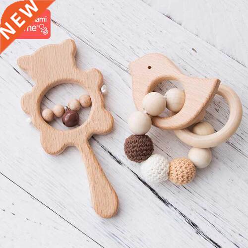 1Set Baby Toys Music Rattle Wood Crochet Bead Bracelet Woode