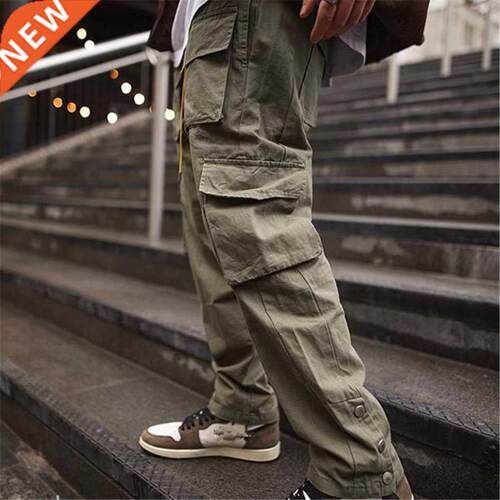 2022 Men's Side Pockets Cargo Harem Pants Ribbons Black Hip