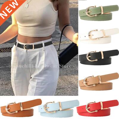 2022 Women Belts New PU Leather Simple Metal Buckle Belt Gir