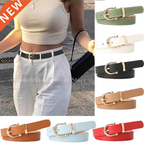 2022 Women Belts New PU Leather Simple Metal Buckle Belt Gir