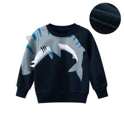 Shark Pattern Flocking Sweatshirt For Boys Toddler Baby Hood