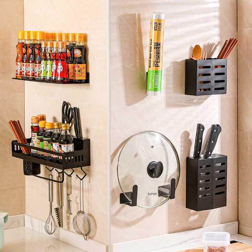 Punch-free Kitchen Shelf Wall-mounted Spice Racks Organizer