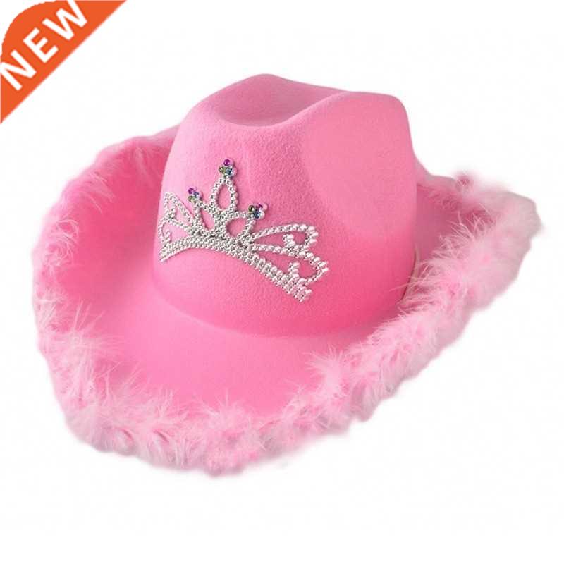 Pink Tiara Western Style Cowgirl Hats For Women Girl Rolled