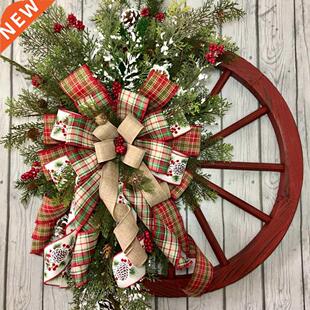 Merry Christmas Wooden Wagon Wheels Wreath Home Front Door W