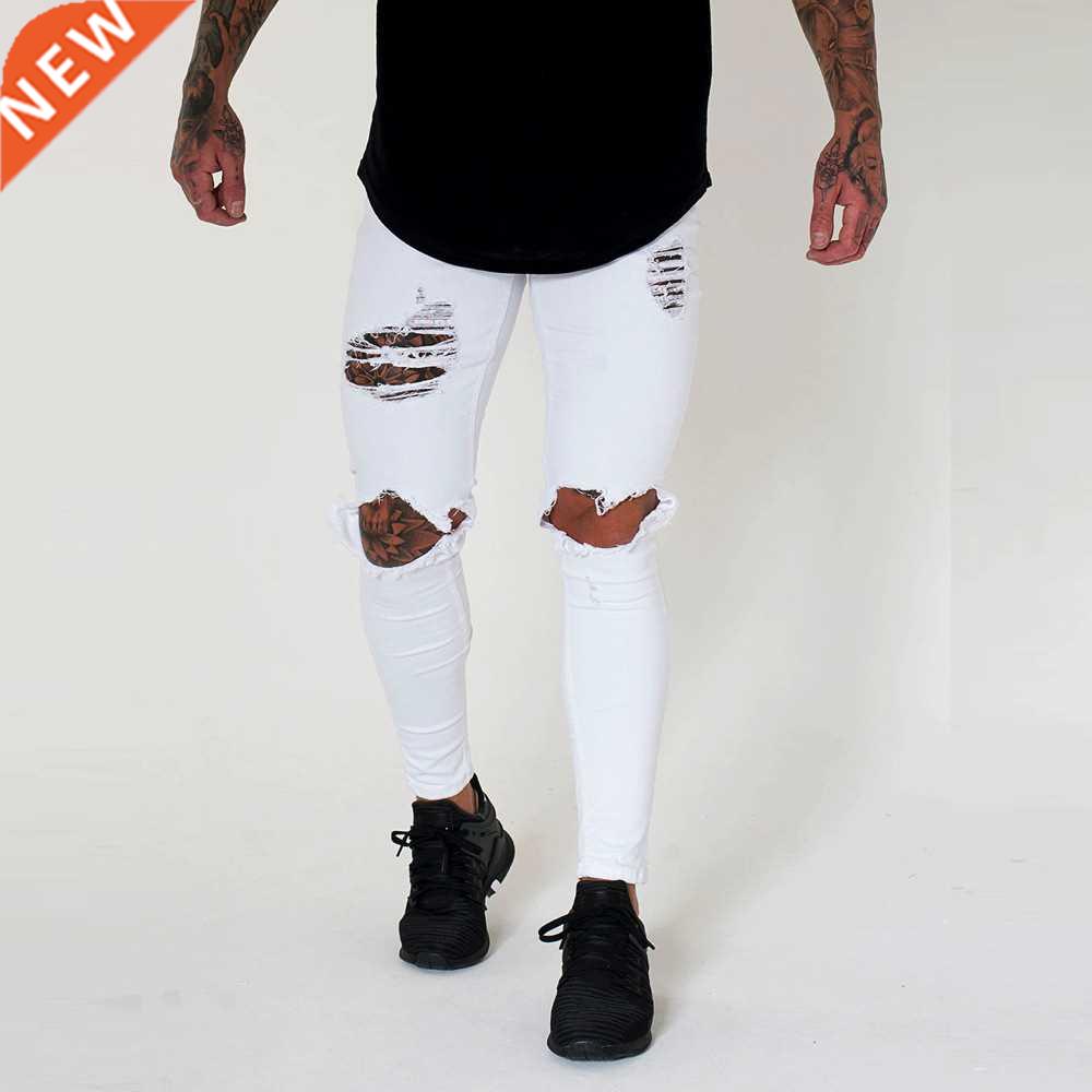 Wihte Men Knee Ripped Holes Skinny Destroyed Jeans Fashion S