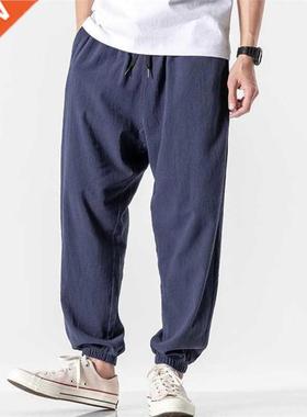 Men Cotton Linen Pants Summer New Casual Trousers Harajuku S