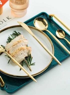 24Pcs Gold Dinnerware Set Stainless Steel Tableware Set Knif