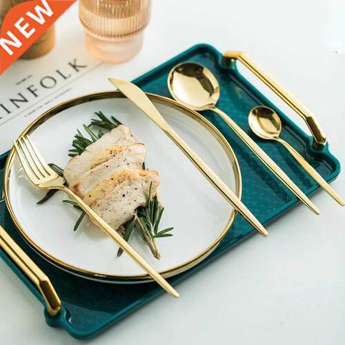 24Pcs Gold Dinnerware Set Stainless Steel Tableware Set Knif