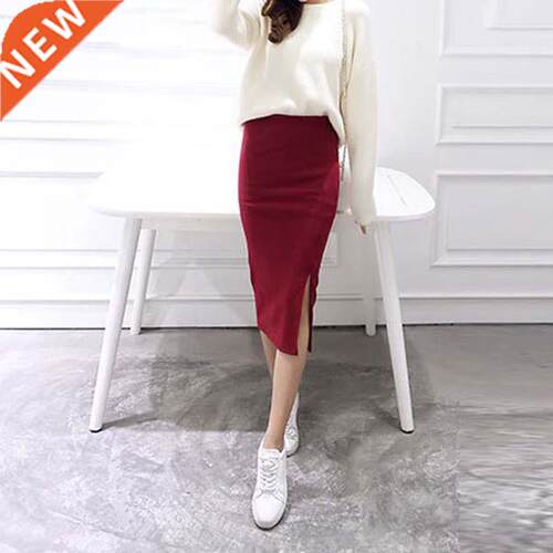 Autumn Winter Bodycon Skirt Women Stchable Split Skirt Mid C