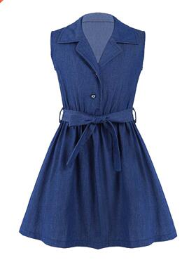 Children Kids Denim Cowboy Dress For Teens Girls Summer Dres