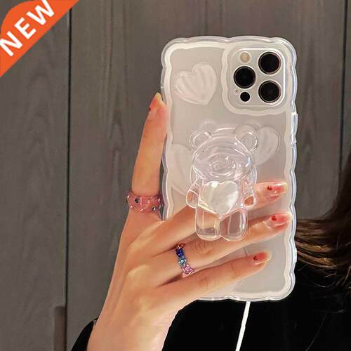 Korea Bear Love Ring Holder Stand Wave Transparent Phone Cas