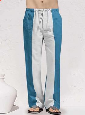 Men's Casual Patchwork Pants Full Length Pants Mid Waist Poc