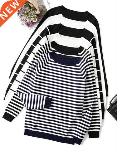 2022 Autumn Winter Long Sleeve Striped Pullover Women Sweate