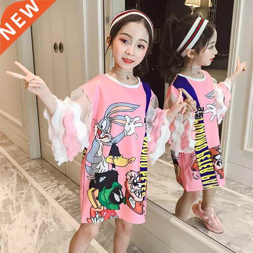 big kids Girls dress 2022 summer new short sleeve  ra