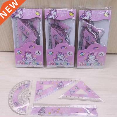 4 pcs/set Cute unicorn animal Straight Ruler Protractor Stud