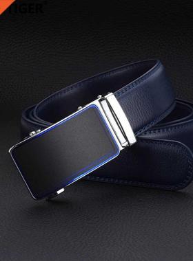 WOWTIGER Blue Color 3.5cm Width Cow Leather Strap Men`s Belt