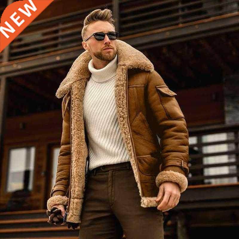 Fashion Jackets Mens Cashmere Leather Jacket Solid Colour Mo图片