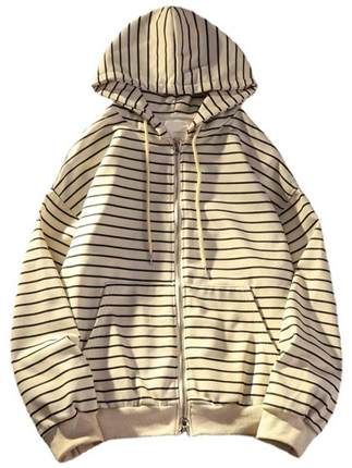 Zip Up Women Korean Style Hoodies For Girls  Vintage stri
