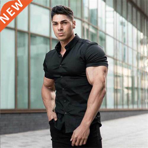 Summer Fashion Short Sleeve Shirt Men Super Slim Fit Male Ca