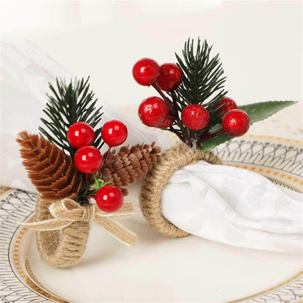 1PC Christmas Natural Jute Napkin Rings Xmas Table Pine