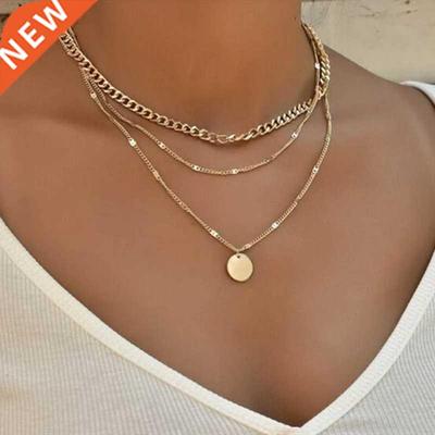 vintage necklace on neck Gold chain Women's jewelry layered
