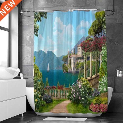 D Printing Misty Forest Bathroom Shower Curtain Green