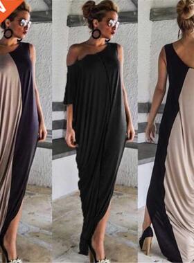 2021 Splice Contrast Panel Women Dress Summer Casual Loose O