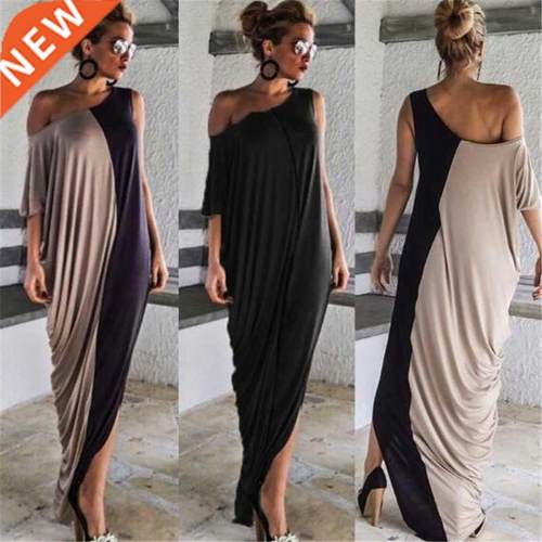 2021 Splice Contrast Panel Women Dress Summer Casual Loose O