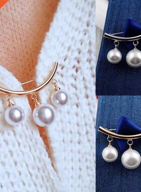 Fashion Pearl Fixed Strap Charm Safety Pin Brooch Sweater Ca