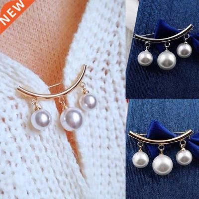 Fashion Pearl Fixed Strap Charm Safety Pin Brooch Sweater Ca