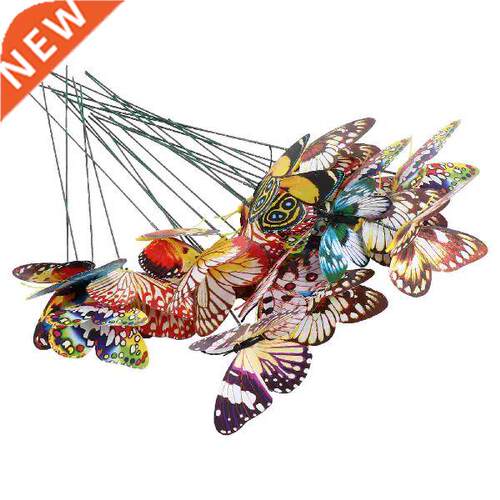 24Pcs Artificial Butterflies Flower Arrangement Fluorescent