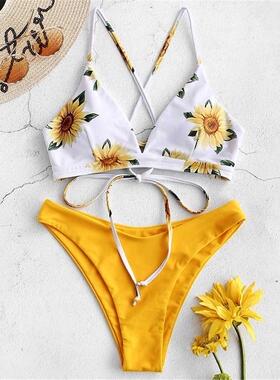 Sunflower Printed Bikini Set Sexy Swimwear Women 2021 Mujer