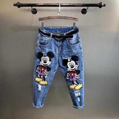 Mickey Mouse Pants Vintage High Waist Jeans Woman Girlfriend