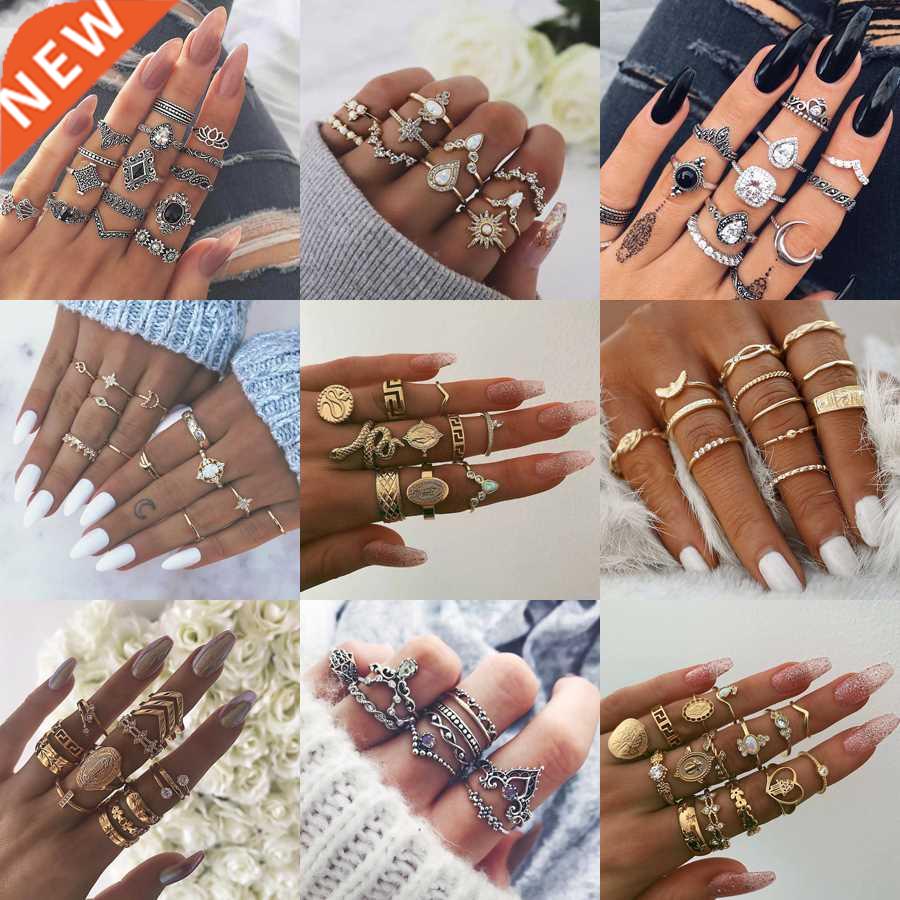 30 Styles rendy Boho Midi Knuckle Ring Set For Women Crystal