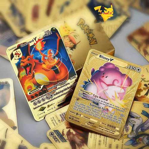 54Spcs/Sty Pokemon Card Metal Gold Card Box Anime Gold Foil
