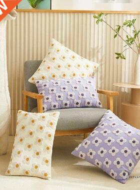 Small Flower Tufted Lumbar Throw Pillow Case Nordic Modern