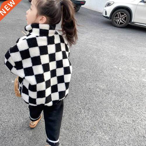 Winter unisex Kids fashion plaid jackets Boys girls warm thi