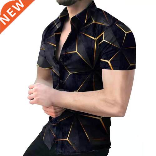 2022 New Spring Summer Geometric Print Shirts Men Fashion Tu