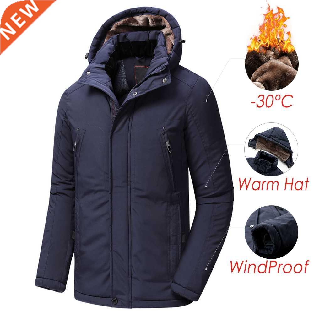 Men 2022 Winter New Long Casual Thick Fleece Hooded Waterpro