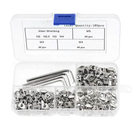 184PCS/Box T-Nut Set Hammer Head T Nut Kit M3 M4 M5 Connecto