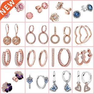 Hot 925 Sterling Silver Rose Gold Series Hoop Earrings For W