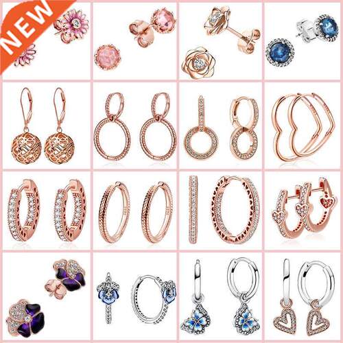 Hot 925 Sterling Silver Rose Gold Series Hoop Earrings For W