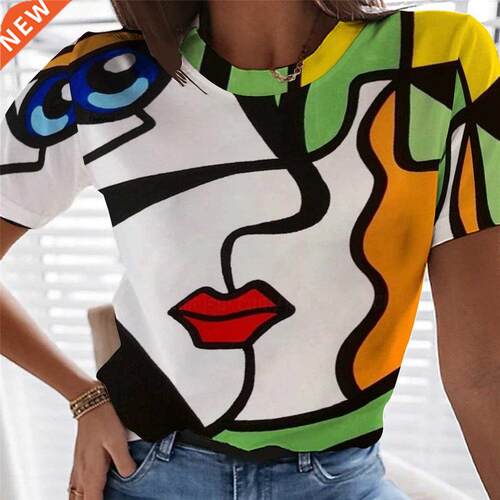 Summer Women's T-Shrt mpressonst Grafft 3D Prntng Sh