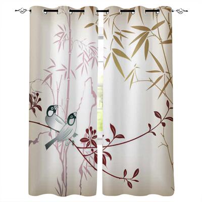 Vintage Bamboo Bird Window Curtains for Living Room Luxury